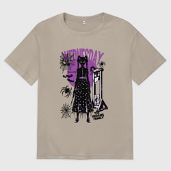 Футболка оверсайз мужская Уэнсдэй с ножом, цвет: миндальный