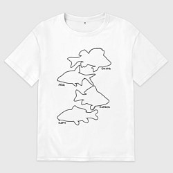 Футболка оверсайз мужская Контуры рыб, цвет: белый