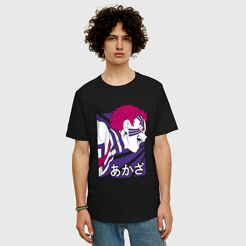 Мужская футболка оверсайз Клинок, рассекающий демонов Аказа / Черный – фото 3