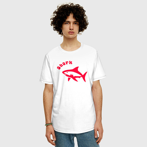 Мужская футболка оверсайз Акула-красный силуэт / Белый – фото 3