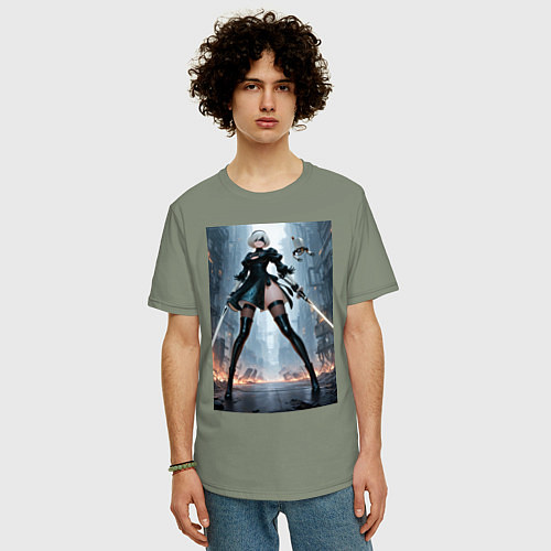 Мужская футболка оверсайз Тип 2 с дроидом готовая к битве / Авокадо – фото 3