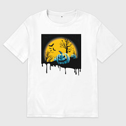 Футболка оверсайз мужская Хэллоуин и пугающие тыквы, цвет: белый