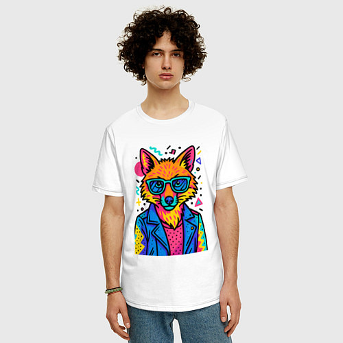 Мужская футболка оверсайз Лиса Pop Colors / Белый – фото 3