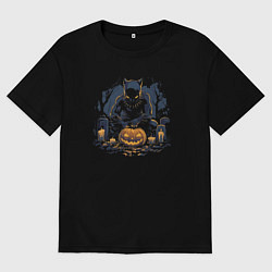 Футболка оверсайз мужская Пантера и хэллоуин, цвет: черный