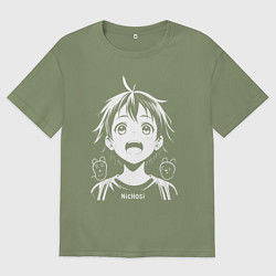 Футболка оверсайз мужская Ничоси аниме, цвет: авокадо