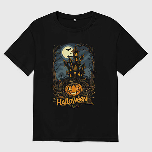 Мужская футболка оверсайз Halloween mansion / Черный – фото 1