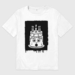 Футболка оверсайз мужская Живой торт с каплями и свечой, цвет: белый