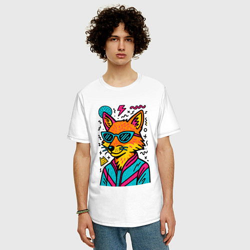 Мужская футболка оверсайз Лиса поп арт / Белый – фото 3