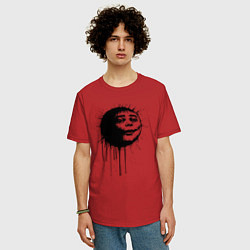 Футболка оверсайз мужская Страшное лицо-смайл в стиле граффити, цвет: красный — фото 2
