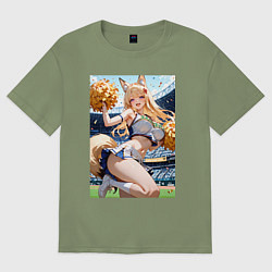Футболка оверсайз мужская Зажигательная болельщица, цвет: авокадо