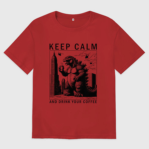 Мужская футболка оверсайз Keep calm and drink your coffee / Красный – фото 1