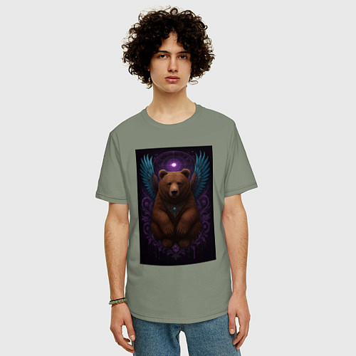 Мужская футболка оверсайз Духовный медведь / Авокадо – фото 3