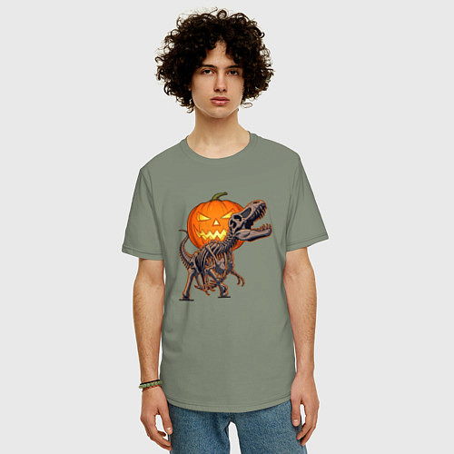 Мужская футболка оверсайз Лампа Джека и скелет динозавра / Авокадо – фото 3