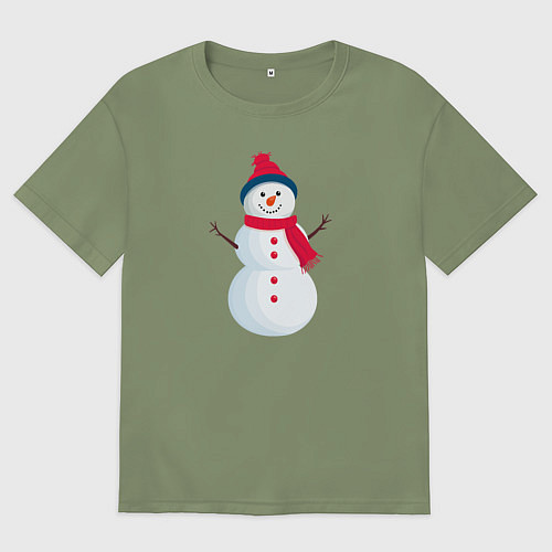 Мужская футболка оверсайз Веселый снеговик в шапке / Авокадо – фото 1