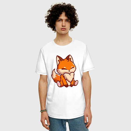 Мужская футболка оверсайз Милый лисёнок / Белый – фото 3