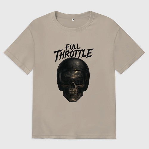Мужская футболка оверсайз Full throttle Череп мотоциклиста / Миндальный – фото 1