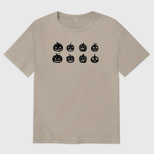 Мужская футболка оверсайз Черные тыквы на Хэллоуин / Миндальный – фото 1