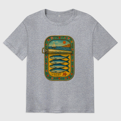 Мужская футболка оверсайз Консервы - сардины и море / Меланж – фото 1