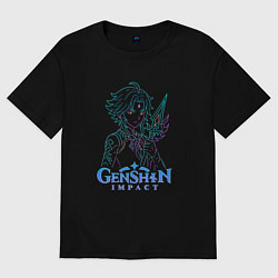 Футболка оверсайз мужская Неоновый Сяо из Genshin Impact, цвет: черный