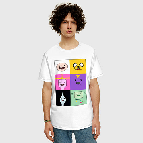 Мужская футболка оверсайз Adventure time faces / Белый – фото 3