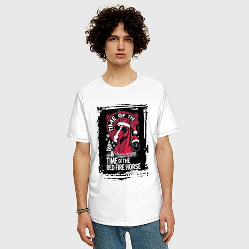 Мужская футболка оверсайз Красный огненный конь / Белый – фото 3