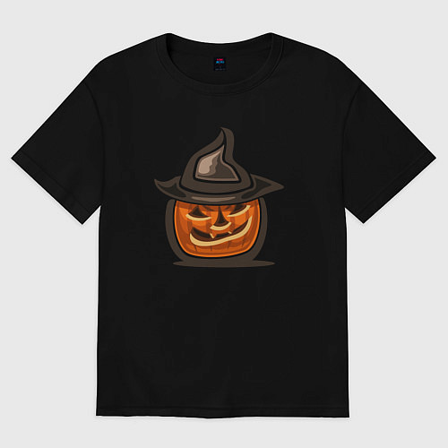 Мужская футболка оверсайз Тыква в шляпке / Черный – фото 1