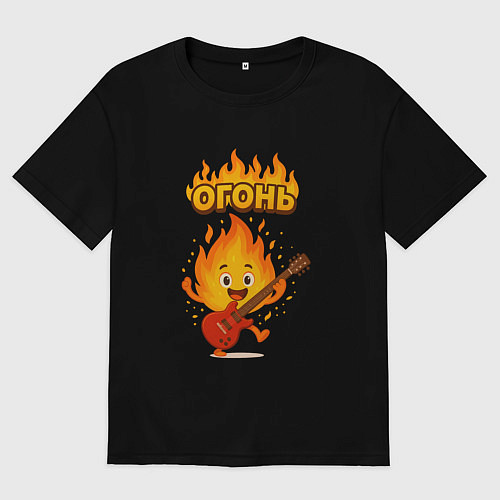 Мужская футболка оверсайз Огонь с гитарой / Черный – фото 1
