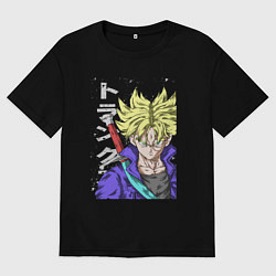 Футболка оверсайз мужская Драконий жемчуг Транкс из будущего, цвет: черный