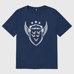 Футболка оверсайз мужская Пять птиц на геральдическом щите, цвет: тёмно-синий