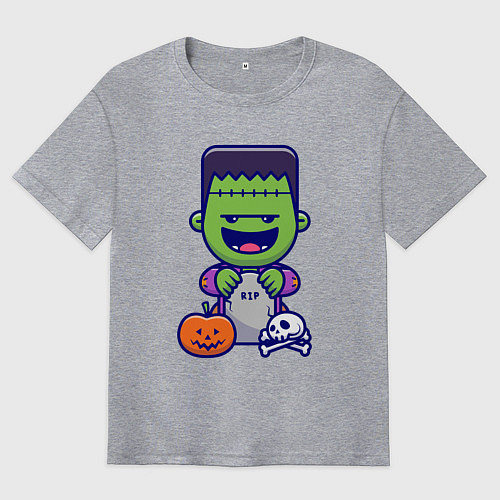 Мужская футболка оверсайз Забавный Франкенштейн / Меланж – фото 1