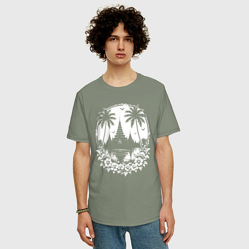 Мужская футболка оверсайз Тропический храм / Авокадо – фото 3