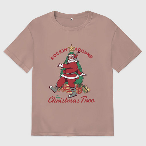 Мужская футболка оверсайз Веселый Санта Клаус / Пыльно-розовый – фото 1