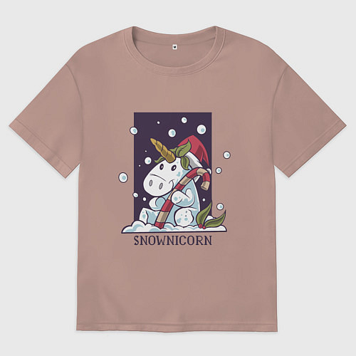 Мужская футболка оверсайз Снежный единорог / Пыльно-розовый – фото 1