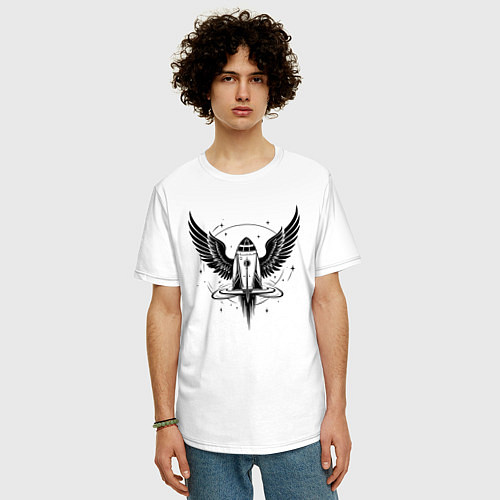Мужская футболка оверсайз Крылатая ракета в космосе / Белый – фото 3
