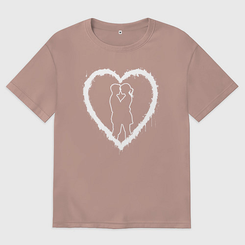 Мужская футболка оверсайз Сердце с поцелуем / Пыльно-розовый – фото 1