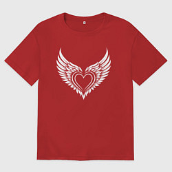 Футболка оверсайз мужская Сердце с крыльями ангела, цвет: красный