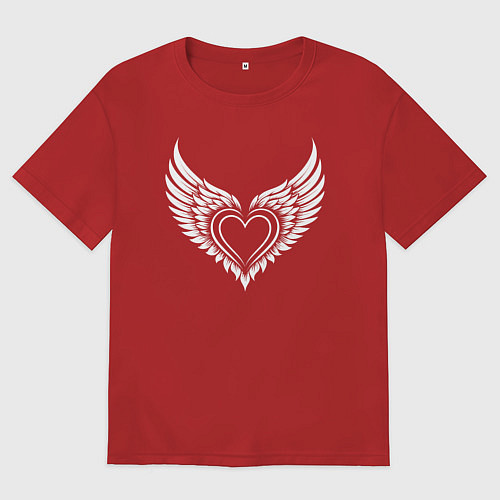 Мужская футболка оверсайз Сердце с крыльями ангела / Красный – фото 1