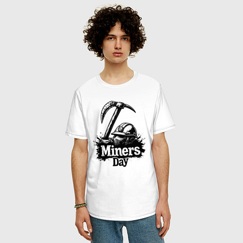 Мужская футболка оверсайз День шахтера шлем и кирка / Белый – фото 3