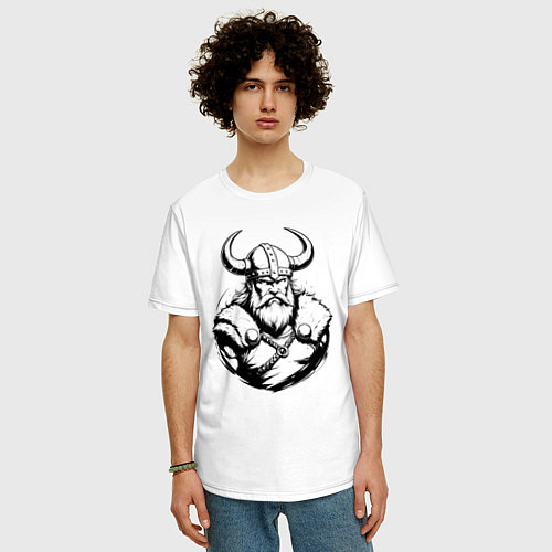 Мужская футболка оверсайз Грозный воин севера / Белый – фото 3