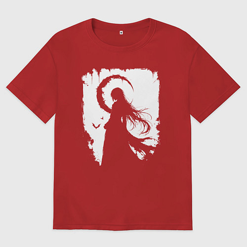 Мужская футболка оверсайз Девушка гот аниме / Красный – фото 1