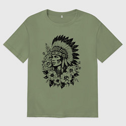 Футболка оверсайз мужская Цветочная воительница, цвет: авокадо