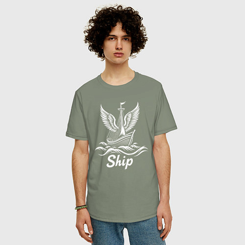 Мужская футболка оверсайз Крылатый корабль / Авокадо – фото 3