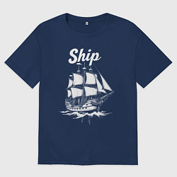 Футболка оверсайз мужская Парусный путь, цвет: тёмно-синий