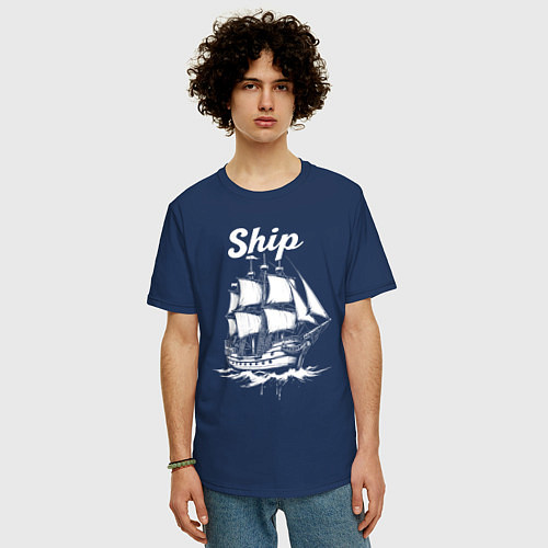 Мужская футболка оверсайз Парусный путь / Тёмно-синий – фото 3