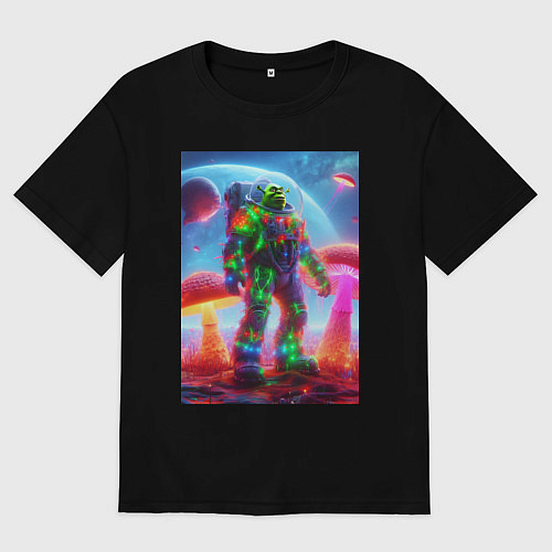 Мужская футболка оверсайз Космонавт Шрек в неоновом скафандре / Черный – фото 1