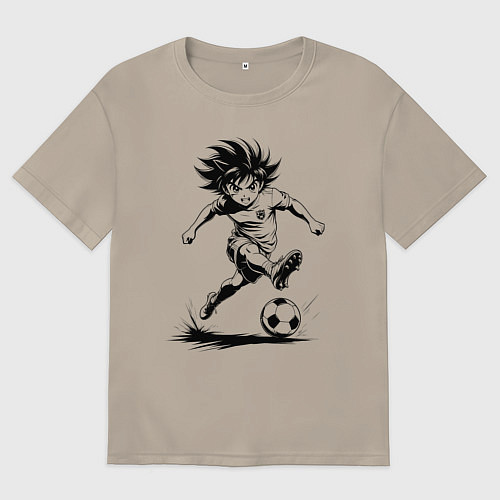 Мужская футболка оверсайз Футбольная атака аниме / Миндальный – фото 1
