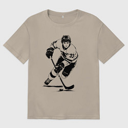 Футболка оверсайз мужская Аниме хоккеист в атаке, цвет: миндальный