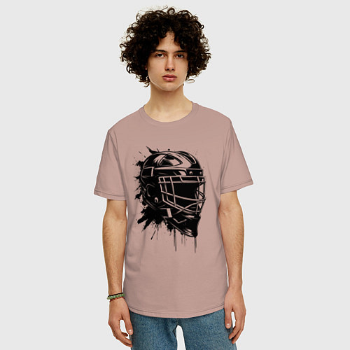 Мужская футболка оверсайз Чёрная хоккейная маска / Пыльно-розовый – фото 3