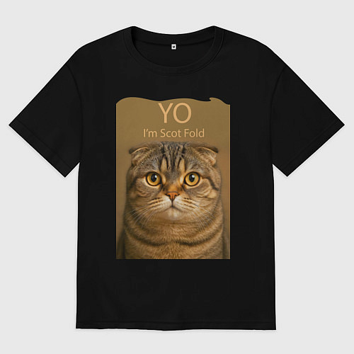 Мужская футболка оверсайз Yo - Im Scottish Fold / Черный – фото 1