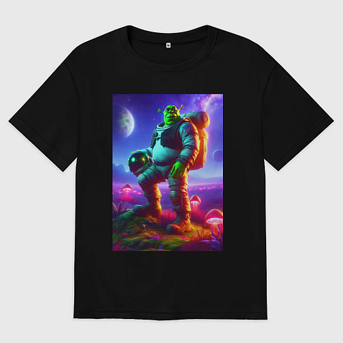 Мужская футболка оверсайз Космонавт Шрек на похожей планете / Черный – фото 1